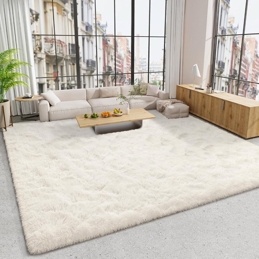 9x12 Ultra Soft Cream Area Rug, Fluffy Modern Carpet for Home, Room & Nursery
